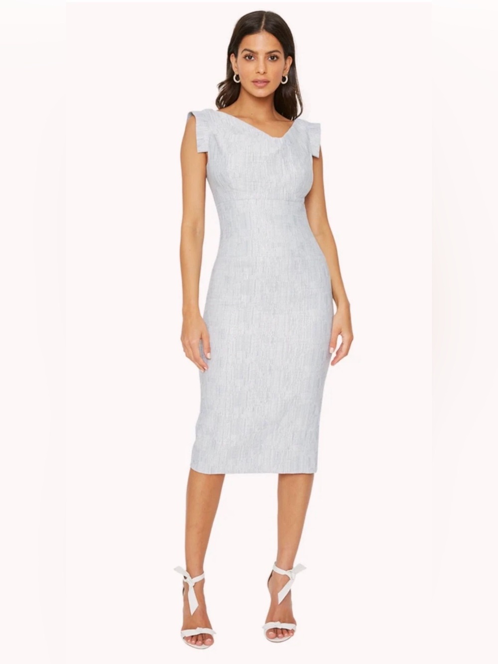 Black Halo Metallic Asymmetrical Cowl Neck Midi Dress
